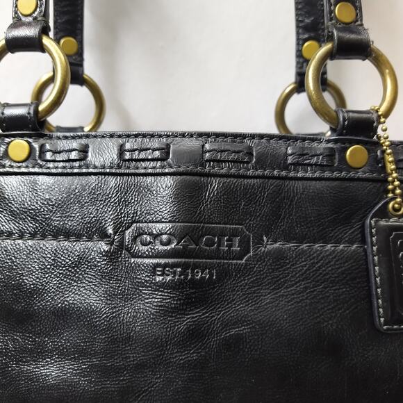 Coach Gallery Black Patent Leather Turn Lock Pocket Doubler Handle Tote Bag - Picture 4 of 16